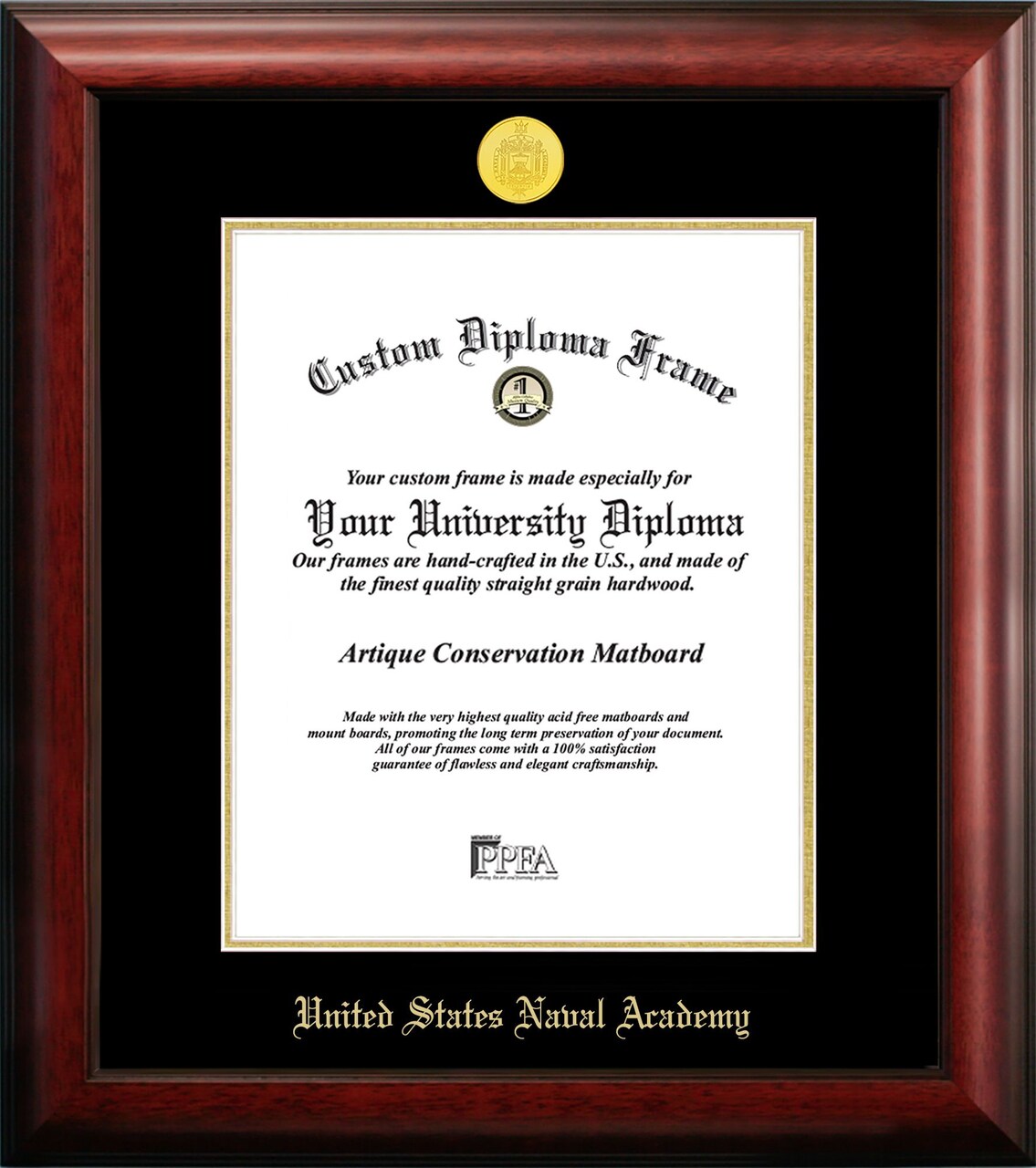 United States Naval Academy 10w x 14h Gold Embossed Diploma Frame